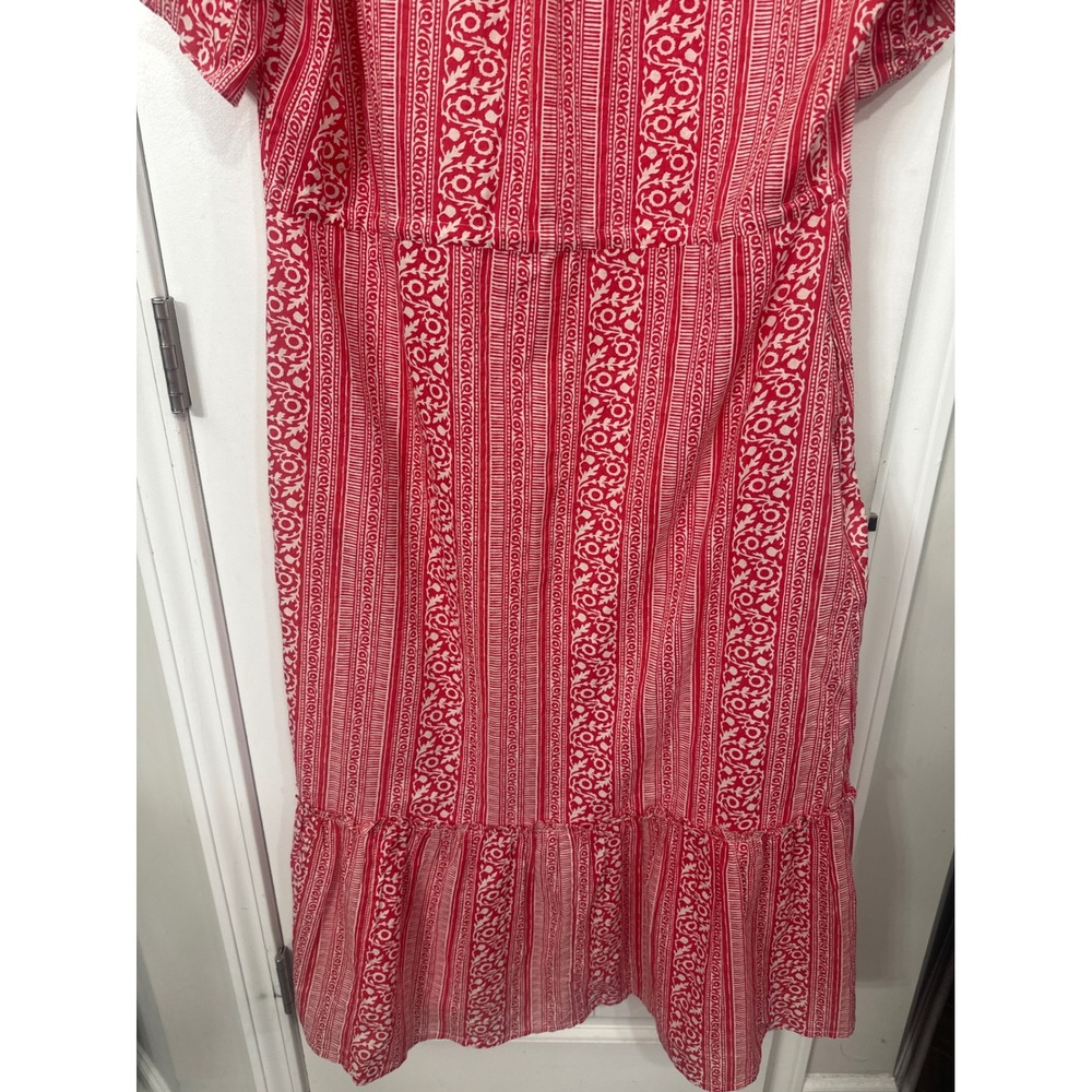 Printfresh x Pencil & Paper Co Red White Block Print Organic Cotton Midi Dress M - Picture 11 of 12